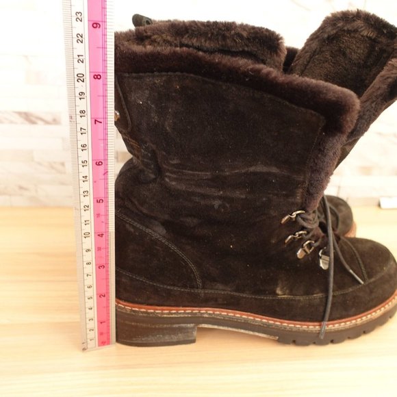 STUART WEITZMAN Boots Women 8 Black Combat Fleece Shearling Velvet Lug Sole Luge - Picture 7 of 16